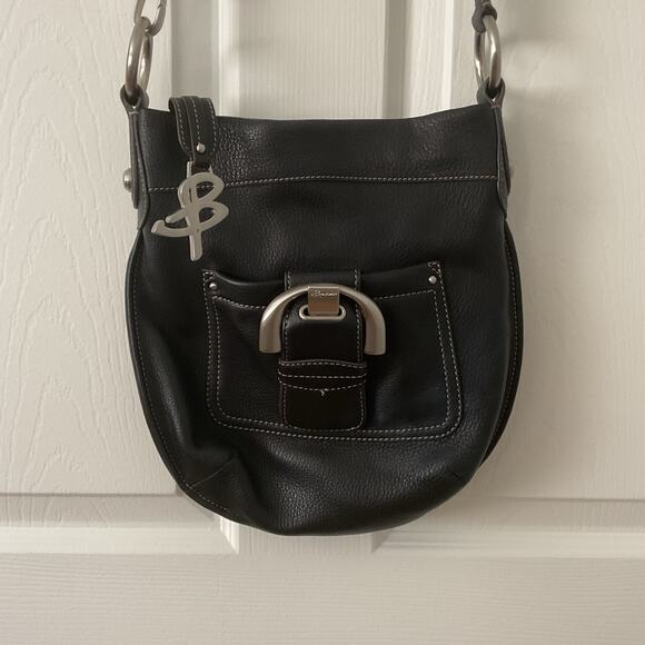 B. MAKOWSKY Leather Bag Crossbody Black Shoulder Handbag 2000s Buckle - Picture 1 of 4